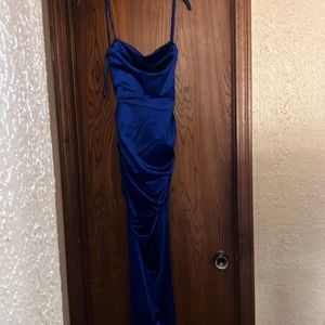 deep blue long dress.